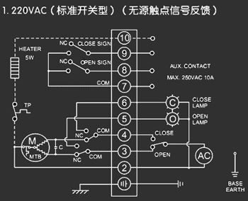 220VAC標準開關型<a href='http://www.sduq.cn/Product/diefa/diandongdiefa/' target='_blank'>電動<a href='http://www.sduq.cn/Product/diefa/' target='_blank'>蝶閥</a></a>接線圖